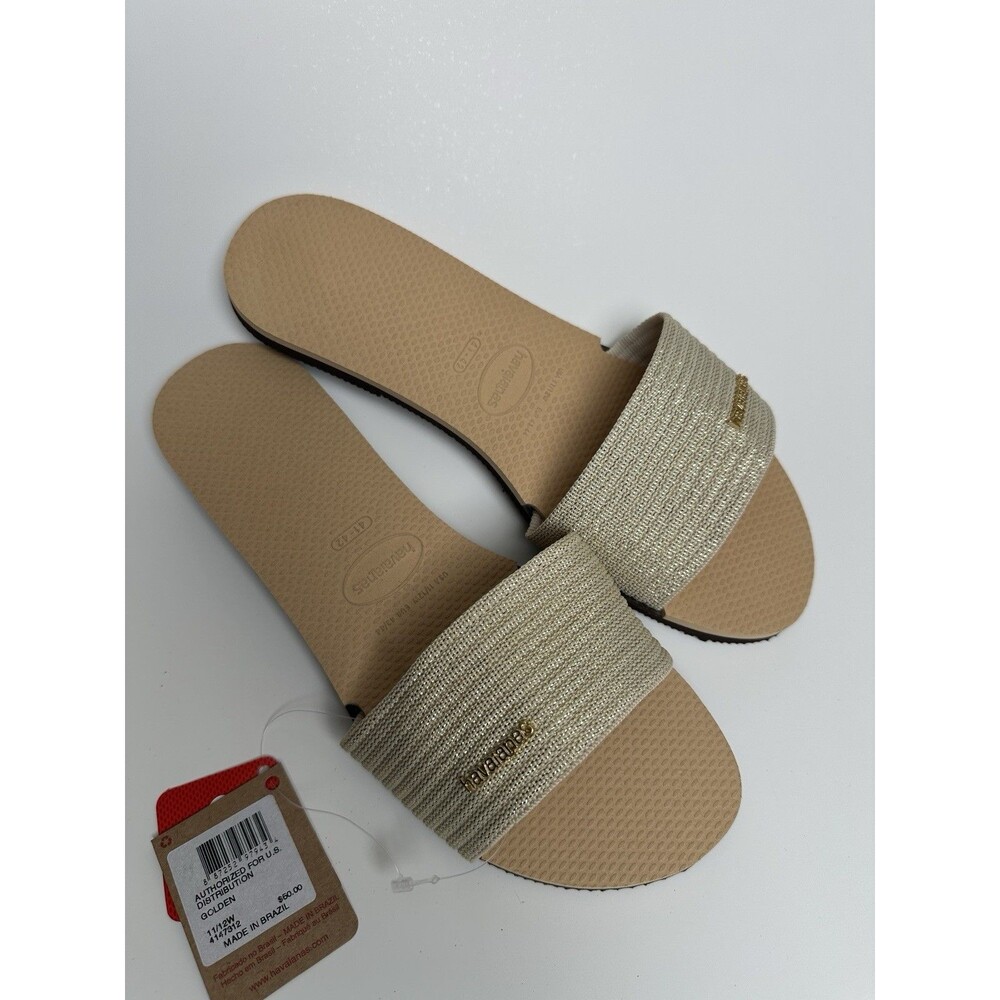 4147312 HAVAIANAS YOU MALTA GOLDEN SLIDES RETAIL SIZE MEN 9/10 WOMEN 11/12